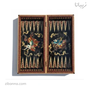 تخته نرد و شطرنج خاتم کاری دو طرفه طرح چوگان – پس‌زمینه مشکی