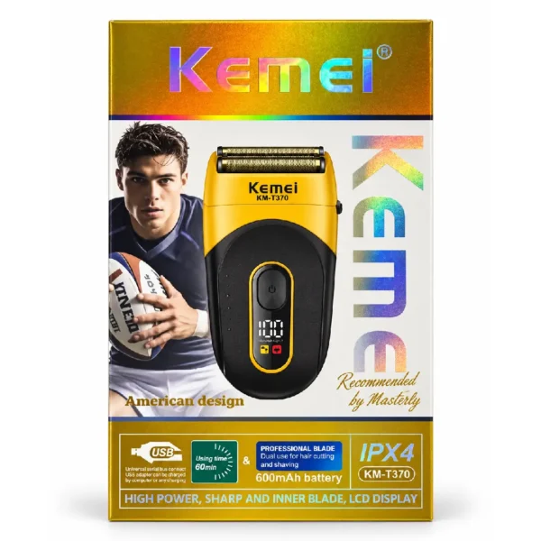 kemei-km-t370-waterproof-foil-shaver ریش تراش شارژی کیمی مدل KM-T370 ضد آب با تیغه استیل ضدزنگ
