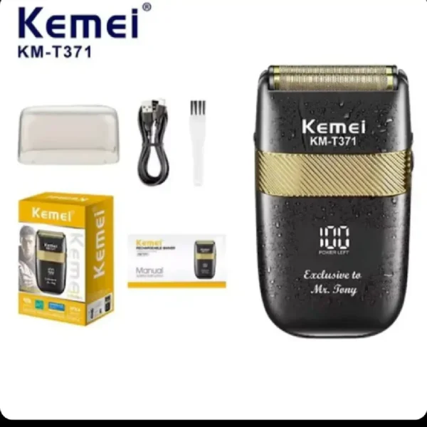 kemei-km-t371-electric-shaver (2) ماشین اصلاح صورت شارژی کیمی مدل KM-T371 دو تیغه فویلی