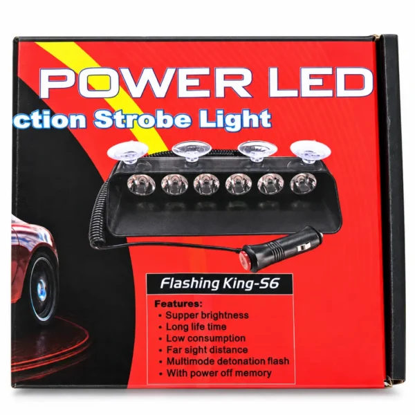 s6-led-police-strobe-light (1) چراغ فلاشر پلیسی LED خودرو مدل S6 ششلنز فندکی