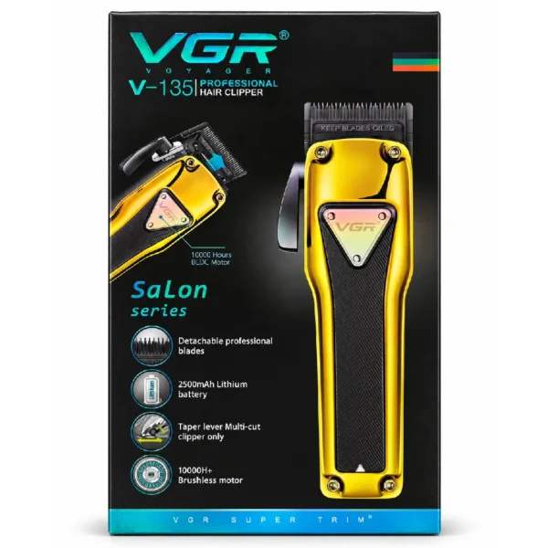 vgr-v-135-professional-hair-clipper (2) ماشین اصلاح موی سر و صورت شارژی وی جی آر مدل V-135 با تیغه استیل ضدزنگ