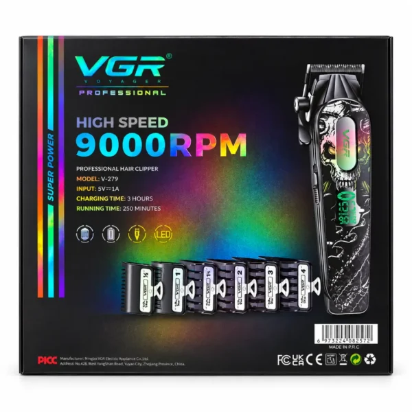 vgr-v-279-professional-hair-clipper (1) ماشین اصلاح موی سر و صورت شارژی وی جی آر مدل V-279 با موتور ۹۰۰۰ دور